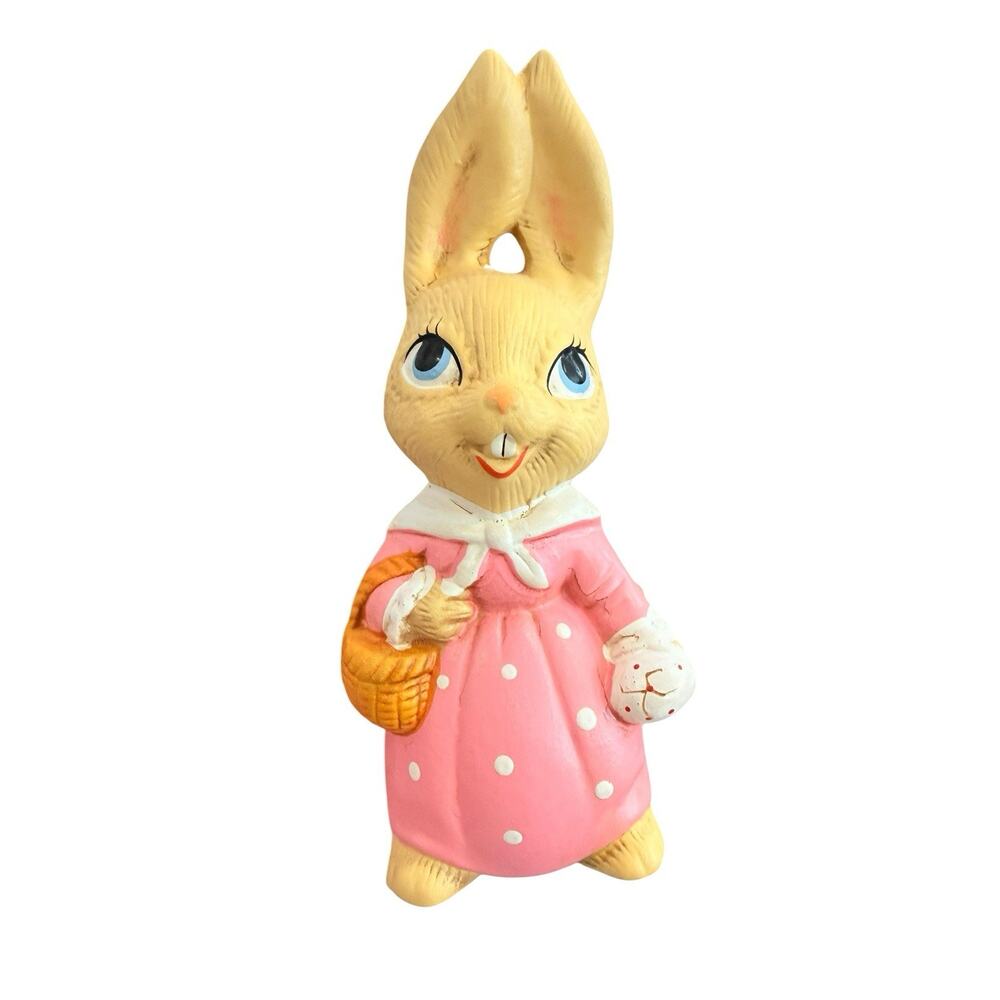 Bunny Rabbit Chalkware Figurine Vintage Easter Decor Handpainted